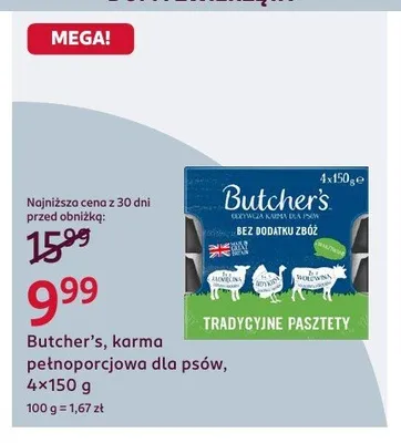 Karma pełnoporcjowa dla psów Butcher's Tradycyjne Pasztety promocja w Rossmann