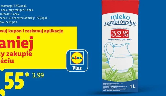 Mleko UHT Zambrowskie 3,2% promocja w Lidl