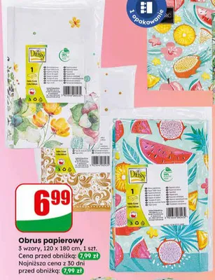 Obrus papierowy 3 wzory 120 x 180 cm promocja w Dino