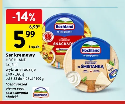 Ser kremowy Hochland ze Śmietanką krążek promocja w Intermarche