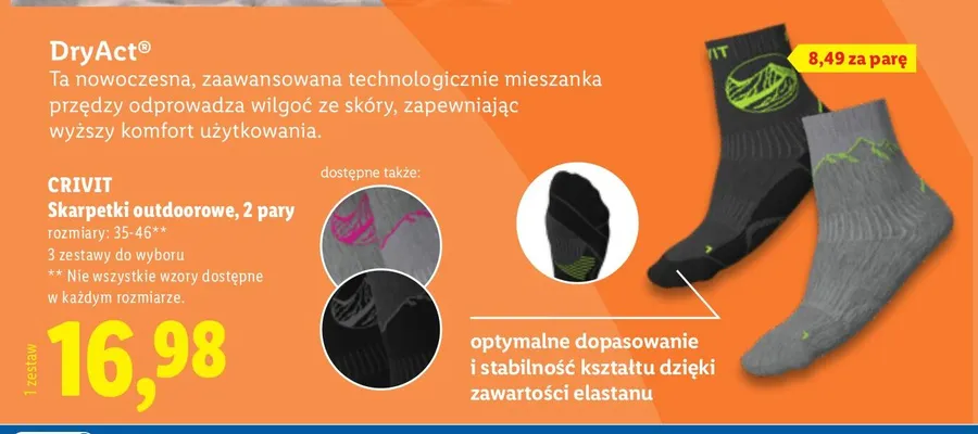 Skarpetki outdoorowe CRIVIT 2-pak promocja w Lidl