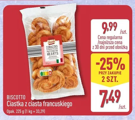 Ciastka z ciasta francuskiego Biscotto promocja w Aldi