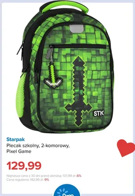 Plecak szkolny 2-komorowy Starpak Pixel Game promocja w Smyk