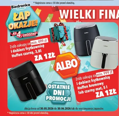 Frytkownica beztłuszczowa Hoffen czarna 3,8 l promocja w Biedronka Home
