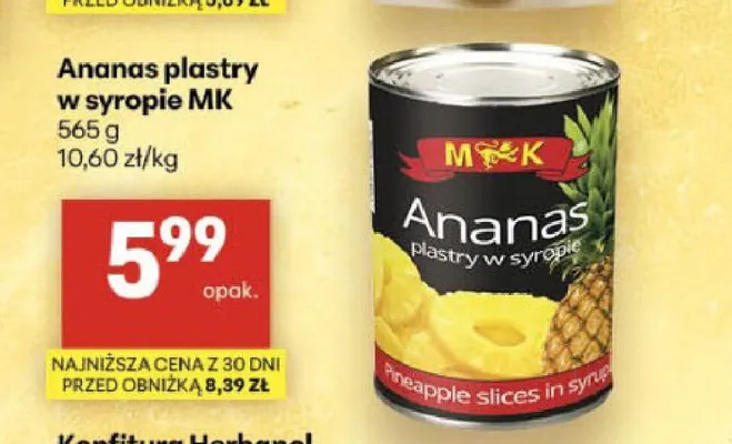 Ananas w puszce plastry w syropie MK promocja w Delikatesy Centrum