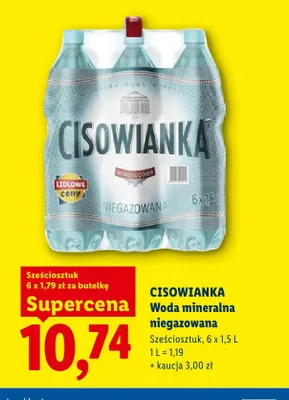 Woda mineralna niegazowana Cisowianka 6-pak 1,5 l promocja w Lidl