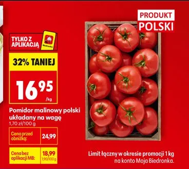 Pomidor malinowy polski uložony na krzakach promocja w Biedronka