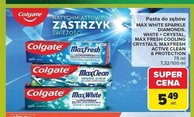 Pasta do zębów Colgate Max Fresh Cooling Crystals promocja w Carrefour