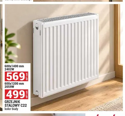 Grzejnik stalowy C22 600x1200 mm biały promocja w Merkury Market