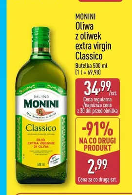 Oliwa z oliwek extra virgin Classico Monini promocja w Aldi