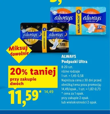 Podpaski Ultra Always Ultra Day 20-pak promocja w Lidl