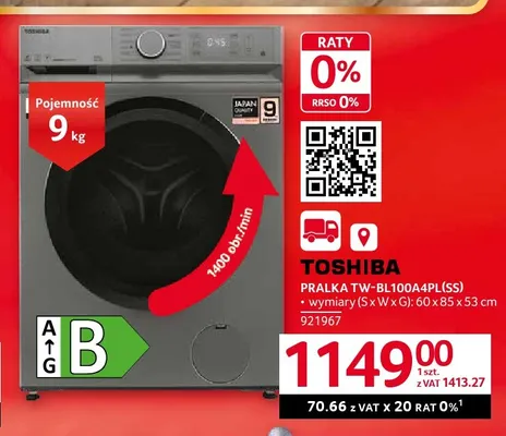 Pralka TW-BL100A4PL(SS) Toshiba promocja w Selgros