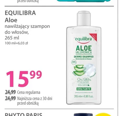 Aloe nawilżający szampon do włosów Equilibra promocja w Hebe