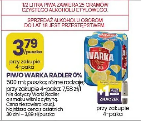 Piwo Warka Radler 0% promocja w Stokrotka