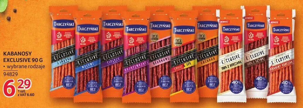 Kabanosy Tarczyński Exclusive 90g wybrane rodzaje promocja w Selgros