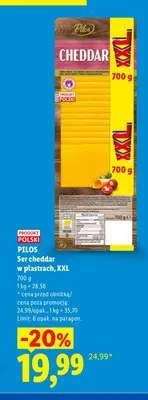 Ser cheddar w plastrach XXL Pilos promocja w Lidl