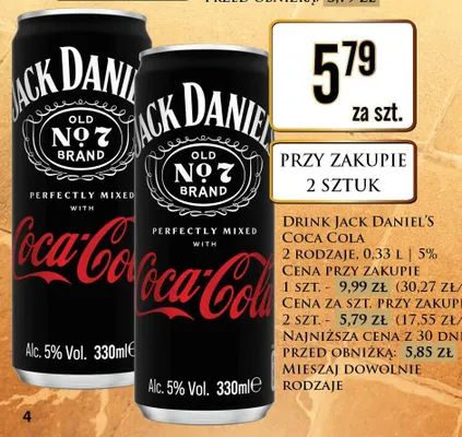 Drink Jack Daniel's Coca-Cola Zero Sugar promocja w Dino