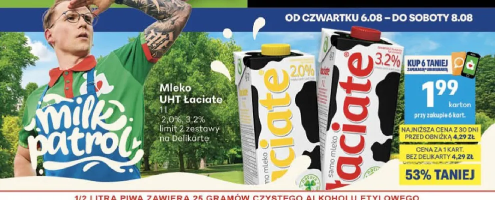 Mleko UHT Łaciate 2,0% promocja w Delikatesy Centrum