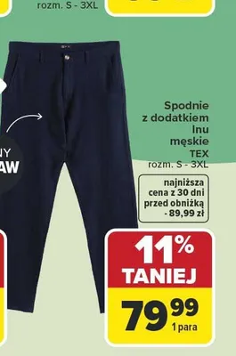 Spodnie z dodatkiem lnu męskie TEX rozm. S-3XL promocja w Carrefour