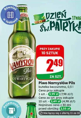 Piwo Namysłów Pils butelka bezwrotna promocja w Dino