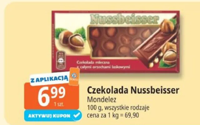 Czekolada Nussbeisser mleczna z całymi orzechami laskowymi promocja w Leclerc