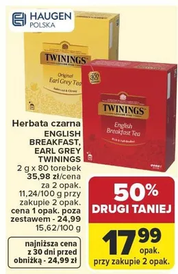Herbata czarna Earl Grey Twinings promocja w Carrefour Market