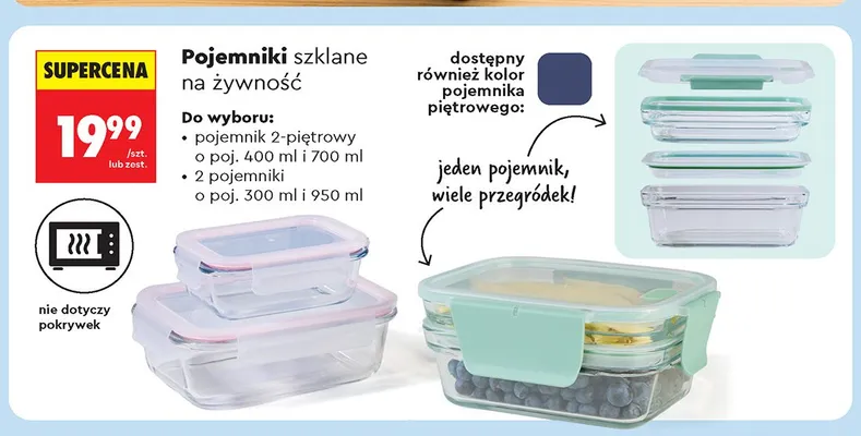 Pojemnik szklany na żywność 2-piętrowy promocja w Biedronka