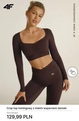 Crop top treningowy z niskim wsparciem damski 4F x Anna Lewandowska promocja w 4F