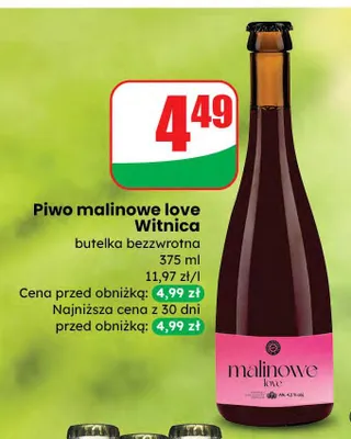 Piwo malinowe love Witnica butelka bezzwrotna promocja w Dino
