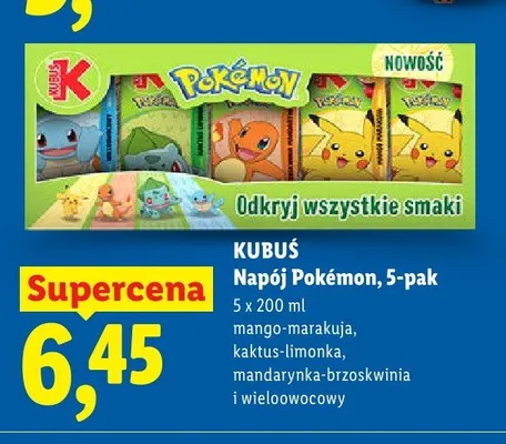 Napój Pokémon, 5-pak mandarynka-brzoskwinia promocja w Lidl