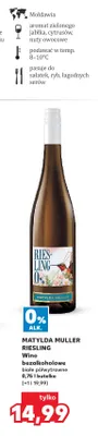 Wino bezalkoholowe białe półwytrawne Riesling Matylda Müller promocja w Kaufland