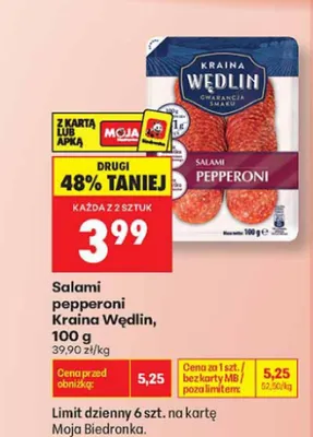 Salami pepperoni w plastrach Kraina Wędlin promocja w Biedronka