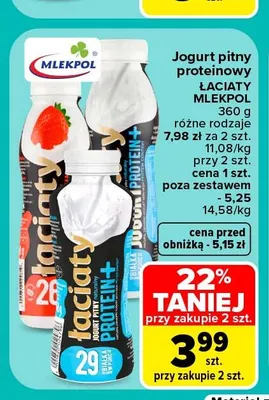 Jogurt pitny proteinowy Łaciaty Protein+ naturalny promocja w Carrefour Market