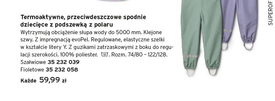Termoaktywne przeciwdeszczowe spodnie dziecięce z podszewką z polaru promocja w Tchibo