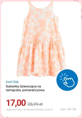 Sukienka dziewczęca na ramiączka pomarańczowa Cool Club promocja w Smyk