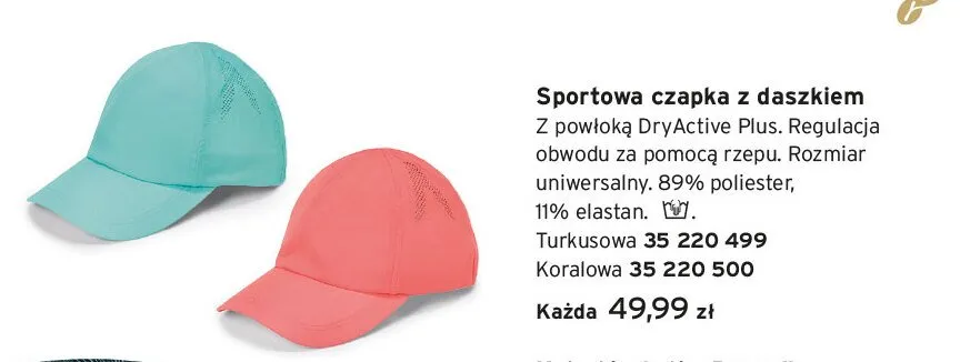 Sportowa czapka z daszkiem Tchibo turkusowa promocja w Tchibo
