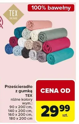 Prześcieradło z gumką Tex różne kolory promocja w Carrefour