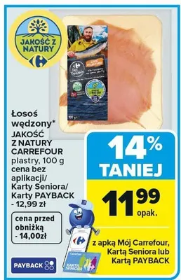 Łosoś wędzony JAKOŚĆ Z NATURY CARREFOUR plastry promocja w Carrefour
