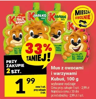 Mus z owocami twaroźywami Kubuś, 100 g promocja w Twój Market