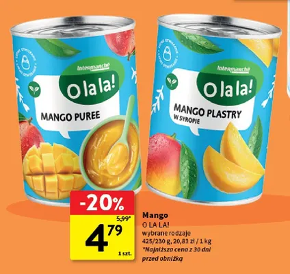 Mango plastry w syropie O La La! promocja w Intermarche