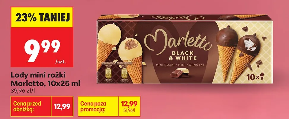 Lody mini rożki Black & White promocja w Biedronka