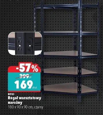 Regał warsztatowy narożny 180 x 90 x 90 cm, czarny promocja w Biedronka Home