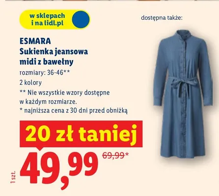 Sukienka jeansowa midi z bawełny promocja w Lidl