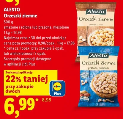 Orzeszki ziemne smażone i solone Alesto promocja w Lidl