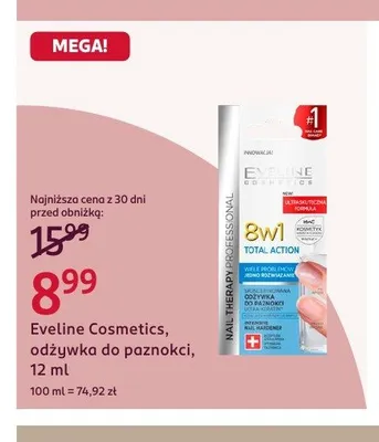 Odżywka do paznokci Eveline Cosmetics Nail Therapy Professional 8w1 Total Action promocja w Rossmann