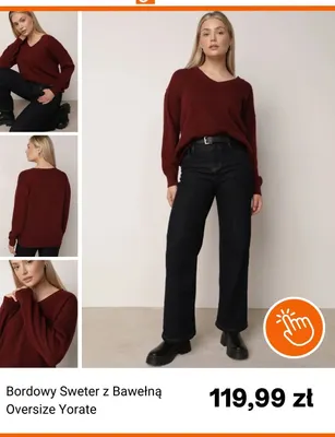 Bordowy sweter z bawełną oversize Yorate promocja w Born2be