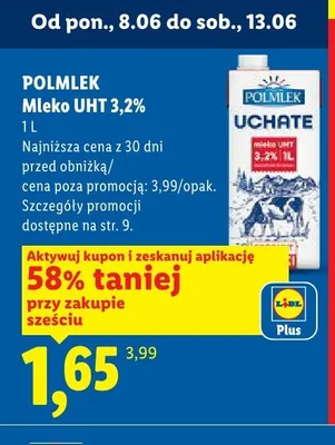 Mleko UHT 3,2% Polmlek promocja w Lidl