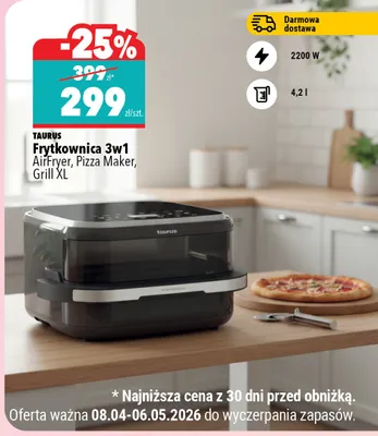 Frytkownica 3w1 AirFryer, Pizza Maker, Grill XL Taurus promocja w Biedronka Home