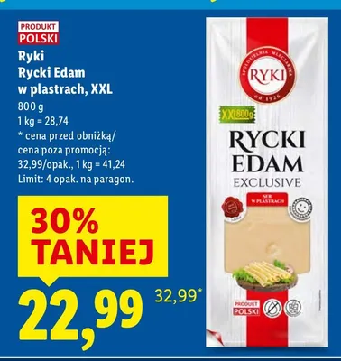 Ser edam w plastrach, XXL promocja w Lidl