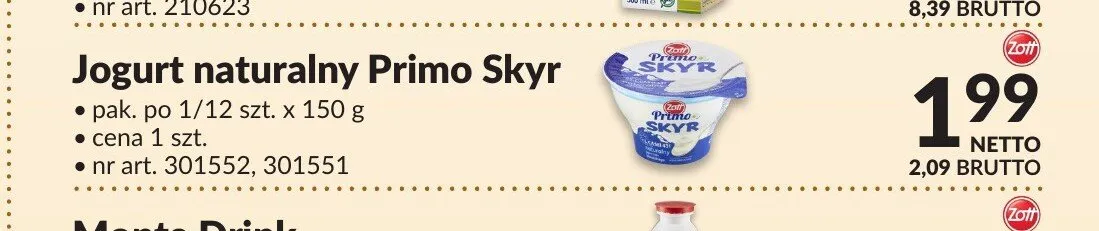 Jogurt naturalny Primo Skyr Zott promocja w Makro